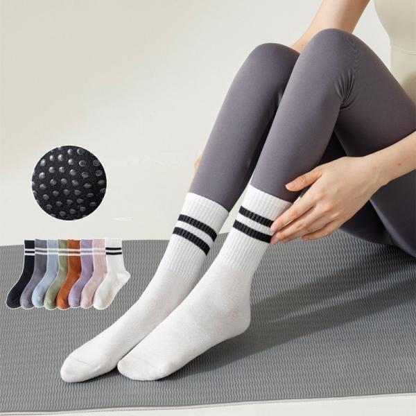 Tất Yoga Nữ 2 Sọc Nhiều Màu Thể Thao Unisex Cổ Cao LT004